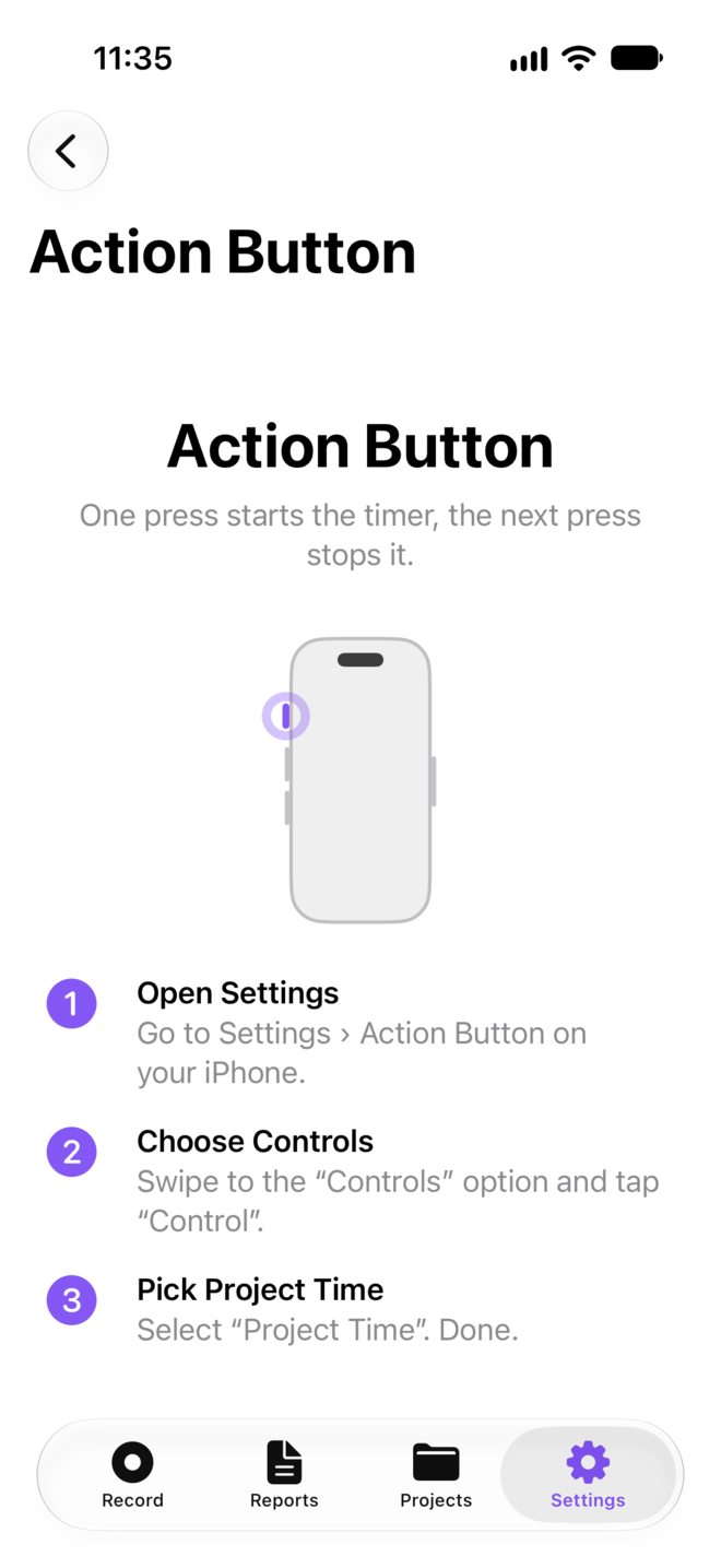 The “Set up Action Button” steps from the app's settings